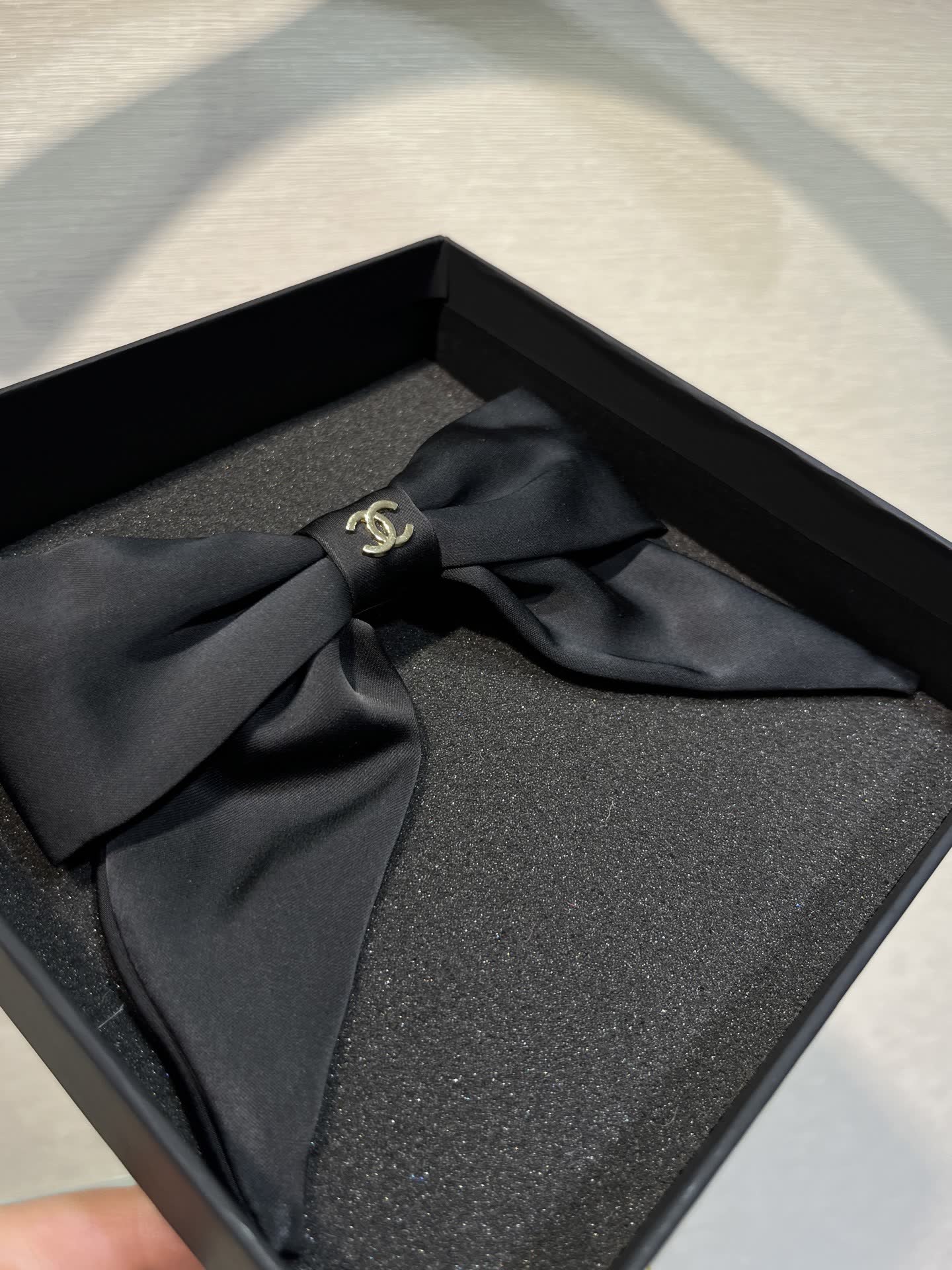 Chanel Black Satin Hair Clip with Bow